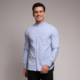 Blue Stand Collar Oxford Shirt - DEER Jeans 1