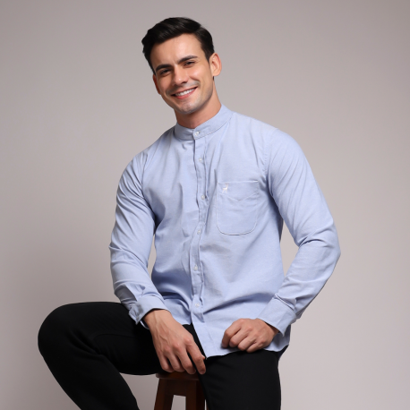 Blue Stand Collar Oxford Shirt – DEER Jeans 4