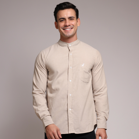 Tan Stand Collar Oxford Shirt – DEER Jeans 1