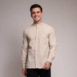 Tan Stand Collar Oxford Shirt - DEER Jeans 2